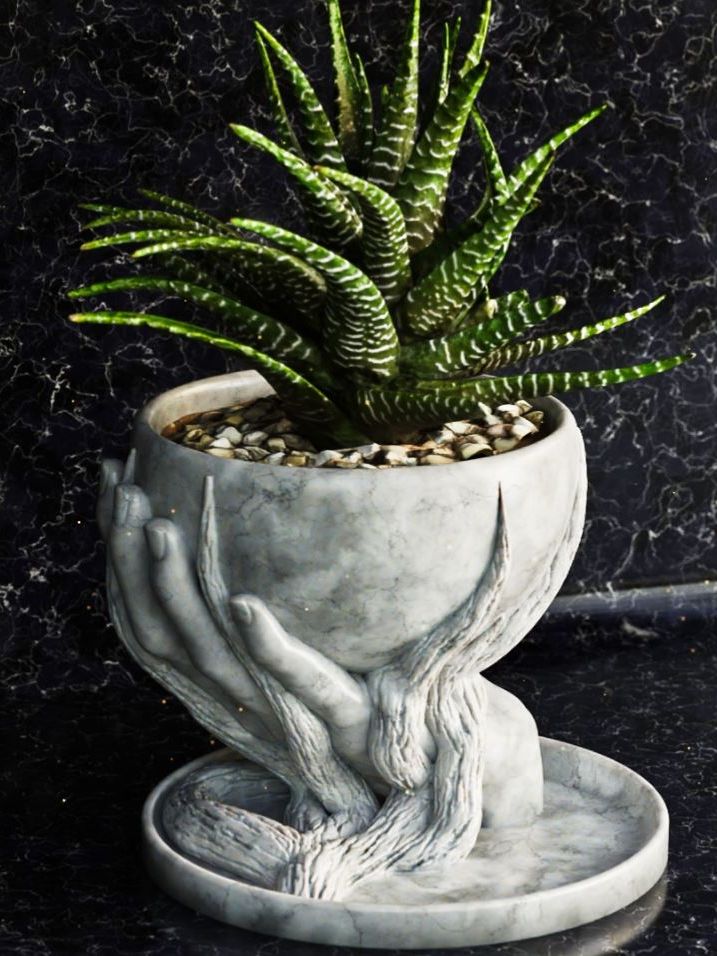 HOM Mermer Görünümlü Dekoratif Saksı