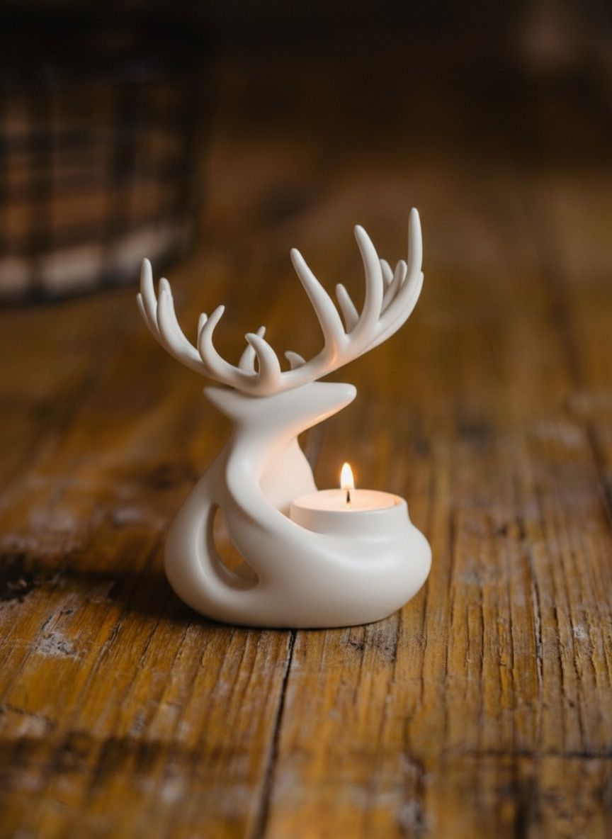 Mermer Görünümlü Geyikli Mumluk // 2 Adet