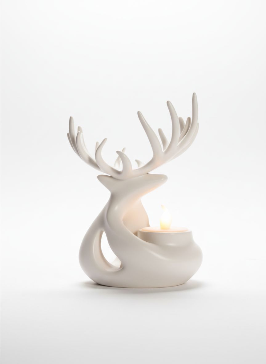 Mermer Görünümlü Geyikli Mumluk // 2 Adet