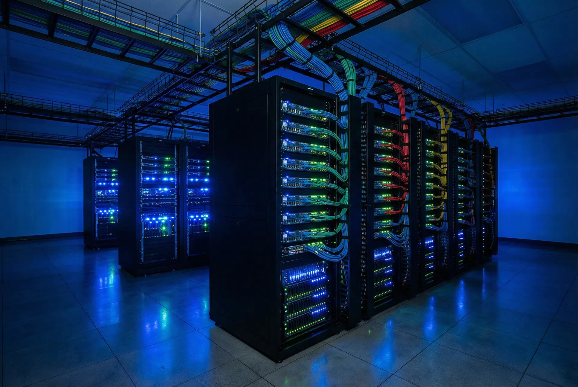 Professional server room with organized network racks