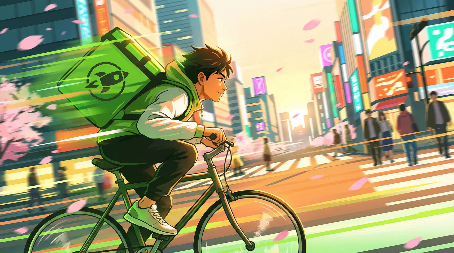 配達員が街を走る様子