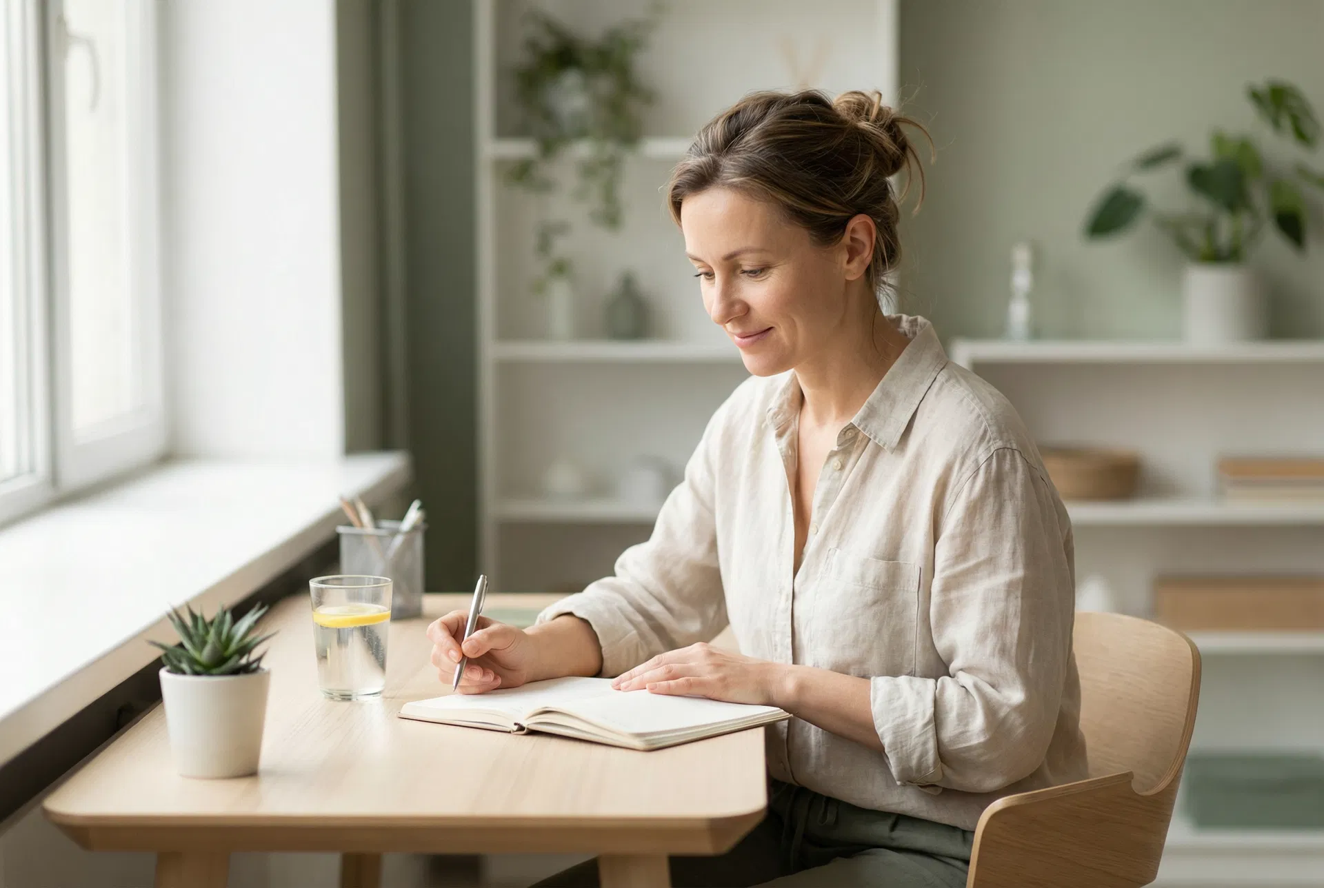 Woman working with focus and clarity at her desk