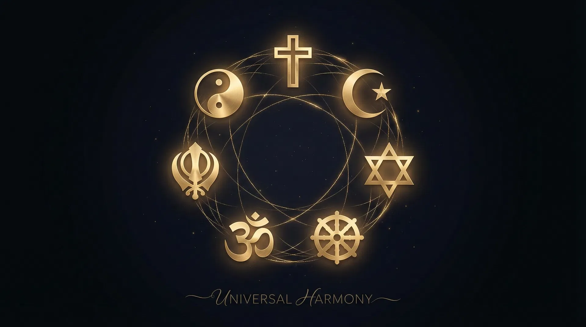 Sacred symbols of world religions united in harmony