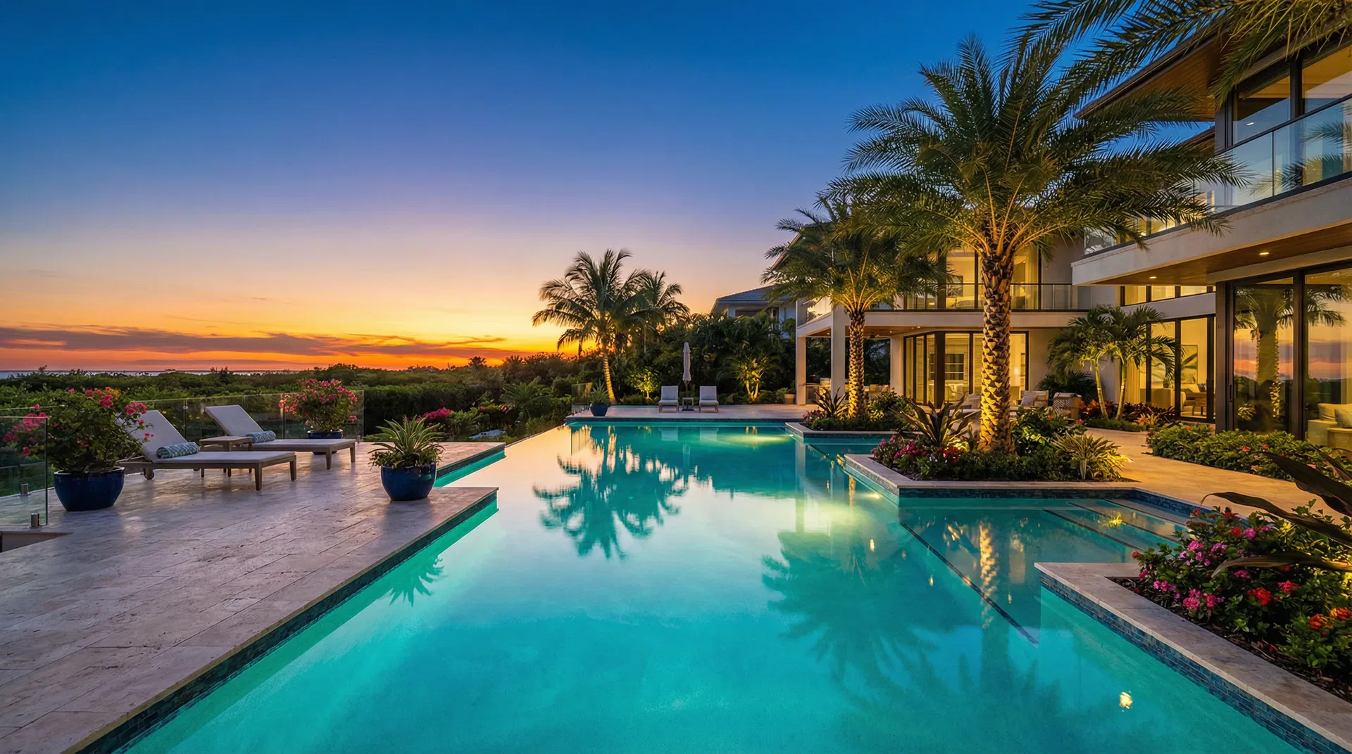 Luxury pool at sunset