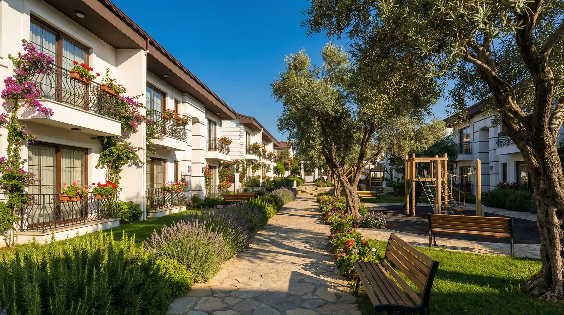 Liora Evleri peyzaj ve doğa alanları - Keremköy yeşil bahçe yürüyüş yolları