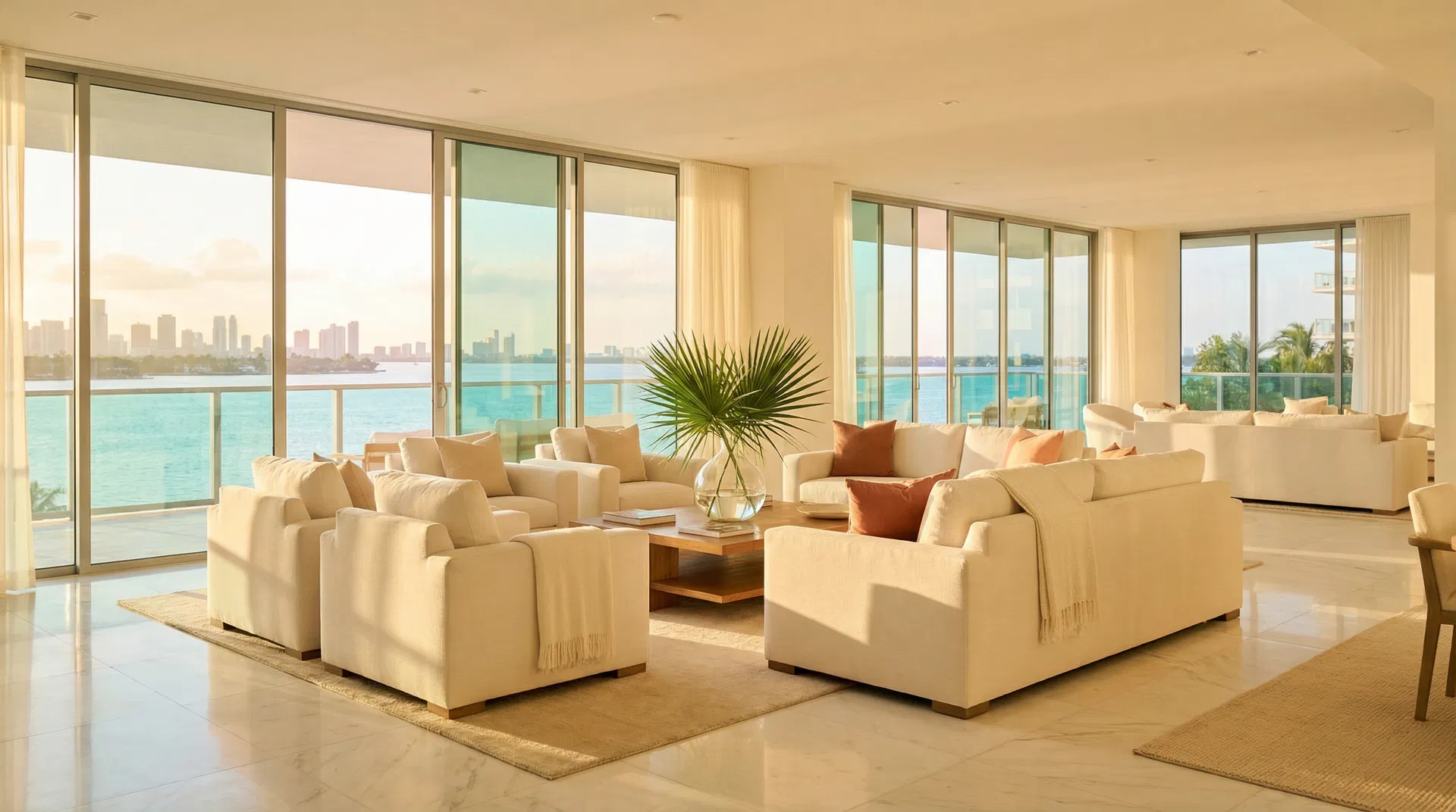 Pristine luxury Miami home interior with bay views