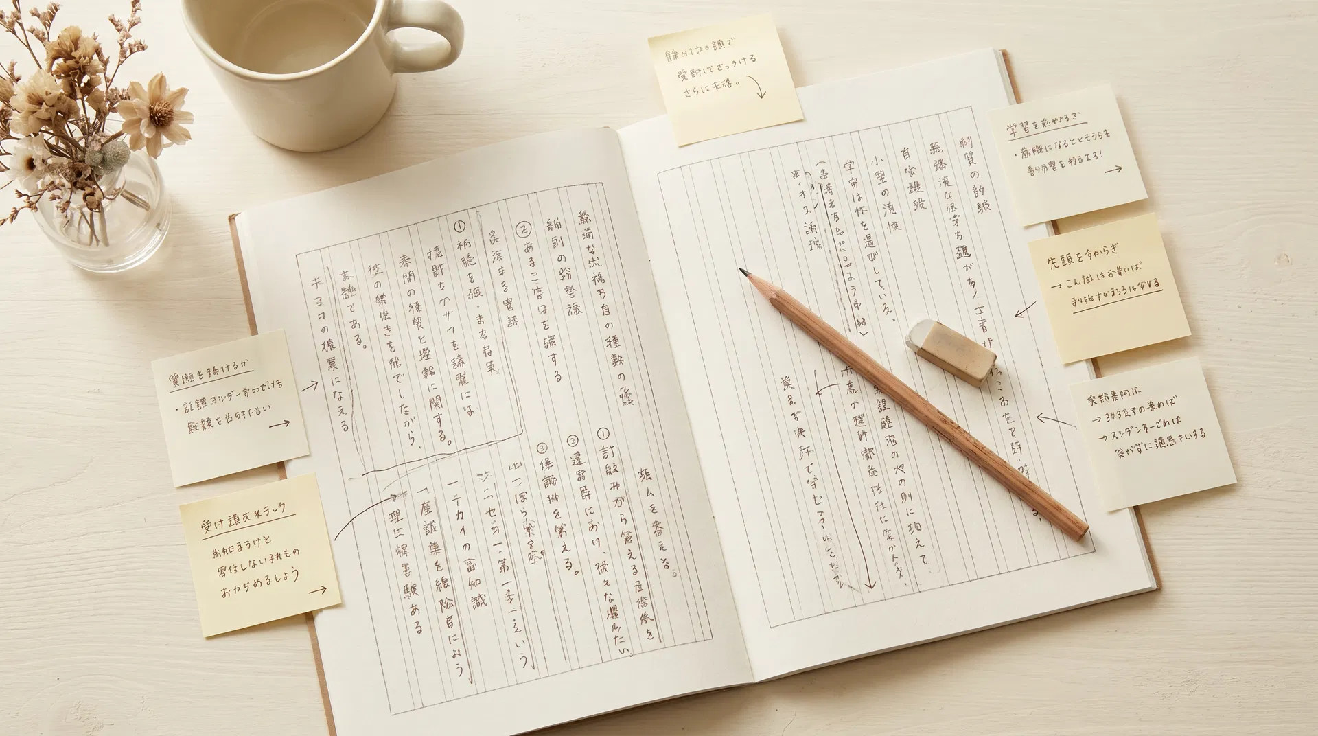 ノートと鉛筆の学習風景