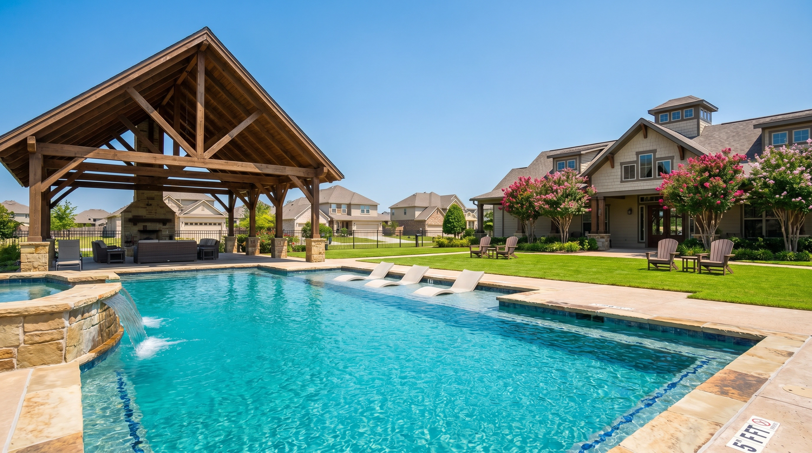 Resort-style community pool and pavilion in Arbor Springs neighborhood, Newnan, GA