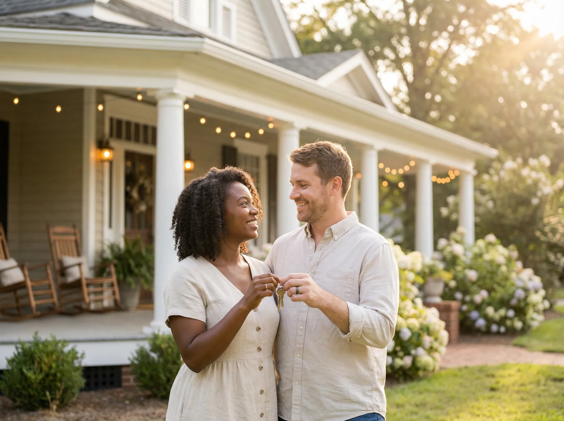 Happy couple with keys to their new home