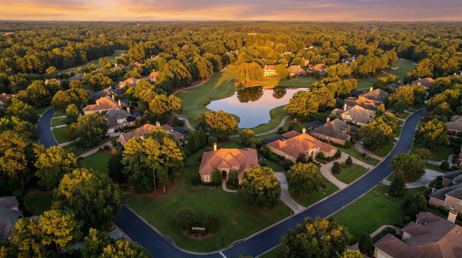 Aerial view of Peachtree City and Newnan neighborhoods