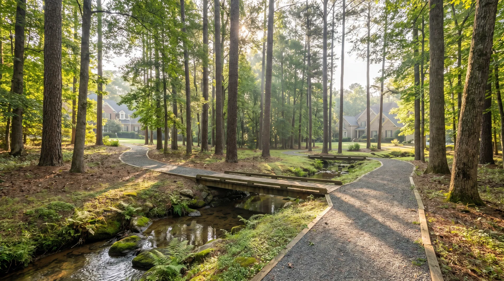 Wooded walking trail through Stillwood neighborhood in Newnan, GA
