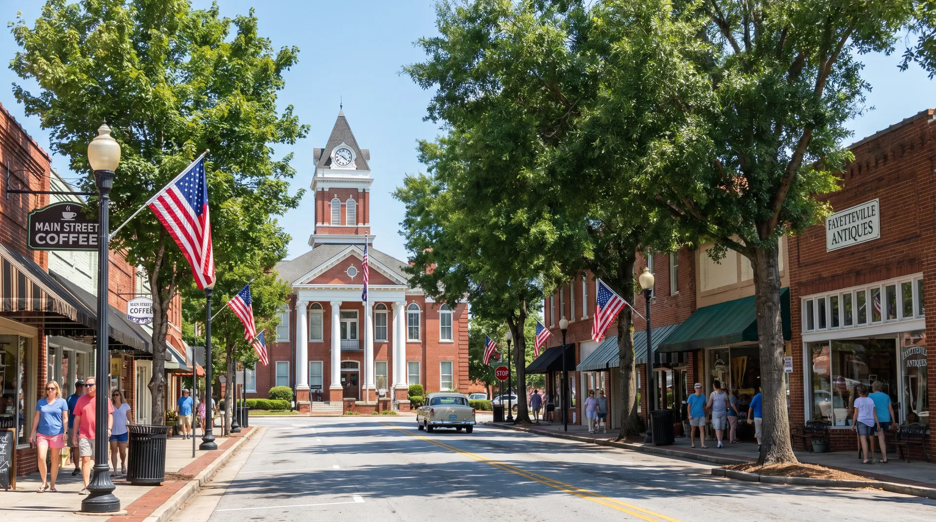 Downtown Fayetteville Georgia street with courthouse
