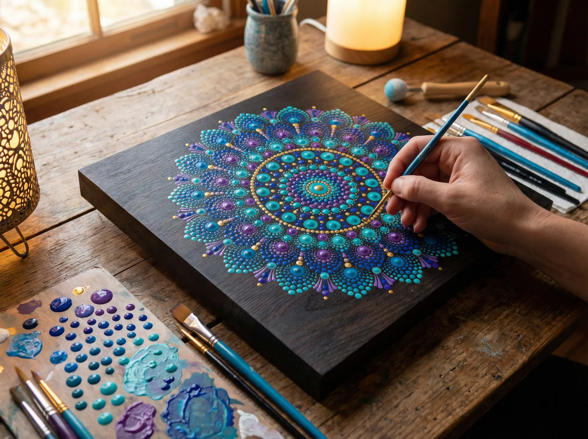 手繪曼陀羅石頭吊飾