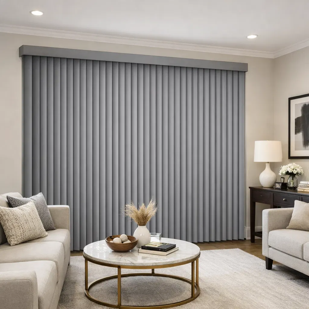 Sala de Estar - Persianas Verticais Cinza
