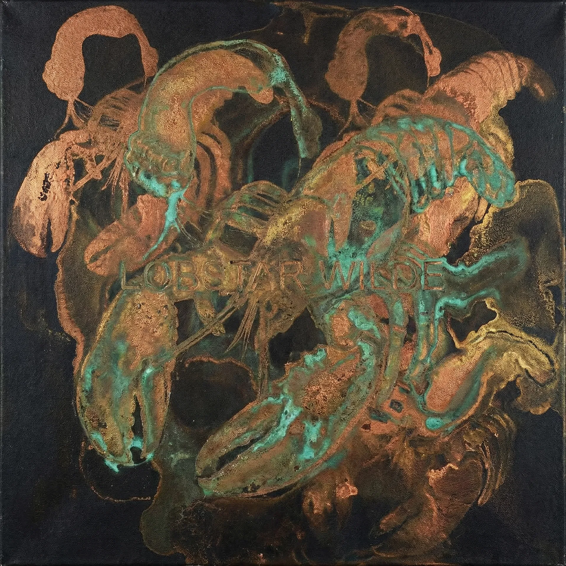 Lobstar Wilde "Oxidation Painting" — Andy Warhol Oxidation Painting style abstract meme with lobster silhouette. #LobstarWilde