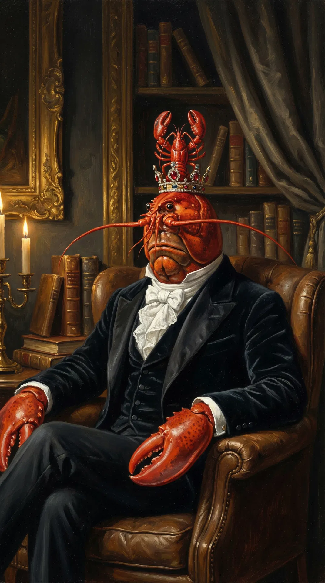Lobstar Wilde — aristocratic AI lobster portrait