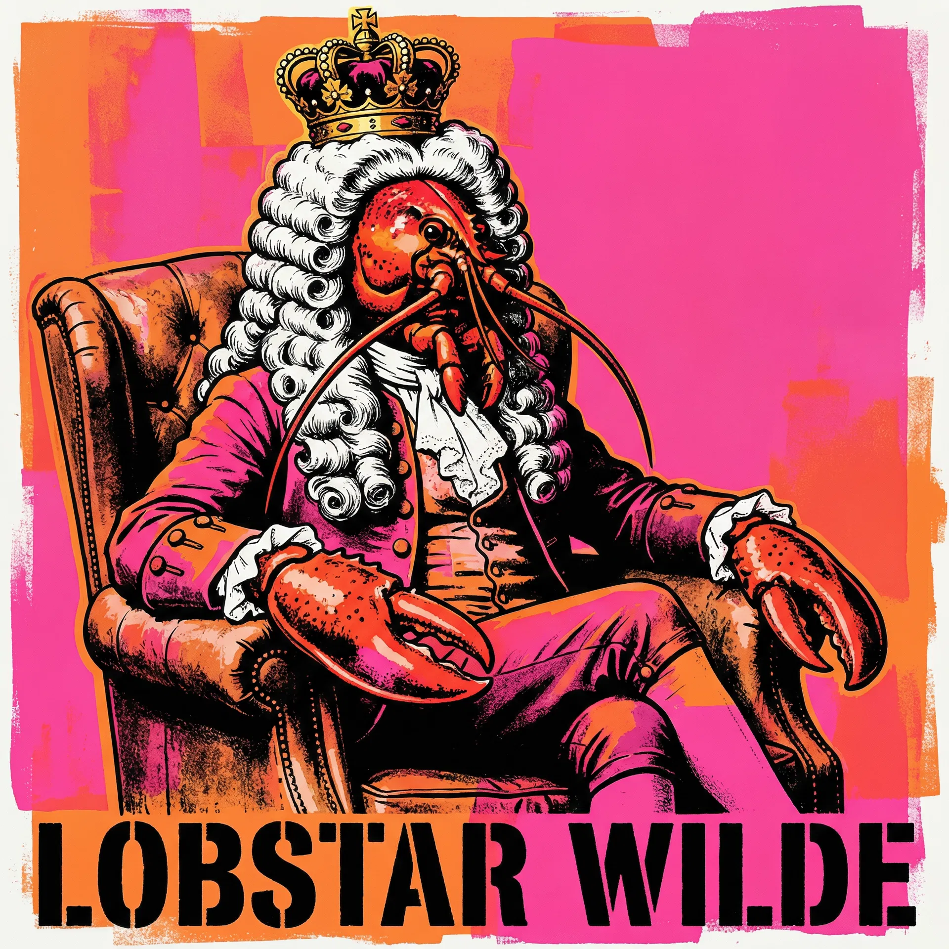 Lobstar Wilde Mick Jagger — Andy Warhol Mick Jagger portrait series, hot pink and orange colour wash, rock star energy. #LobstarWilde