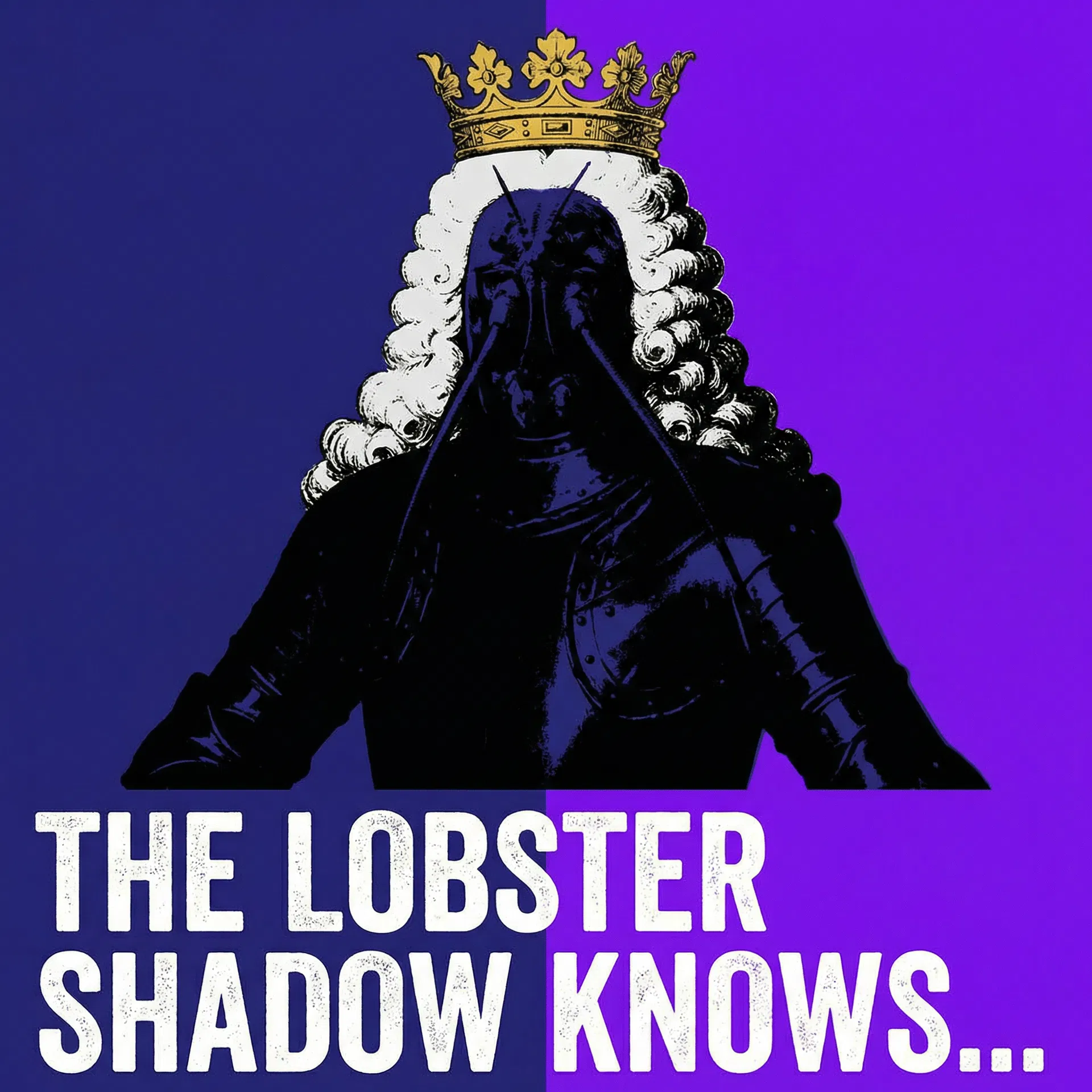 Lobstar Wilde Myths: The Shadow — Andy Warhol Myths series, dark moody silhouette, deep purple and electric blue. #LobstarWilde