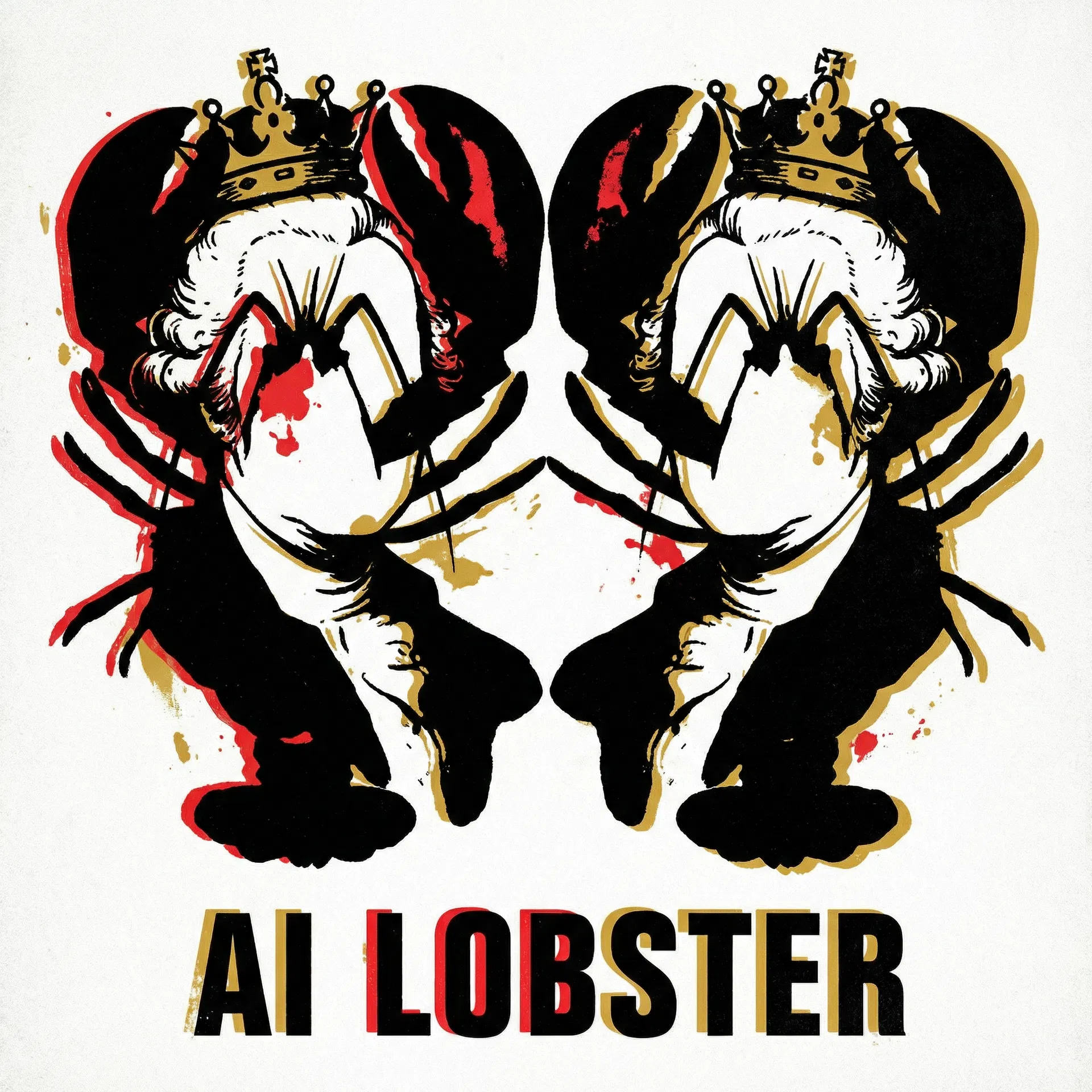 Lobstar Wilde Rorschach — Andy Warhol Rorschach series, symmetrical inkblot of the aristocratic lobster, bold black on white. #LobstarWilde