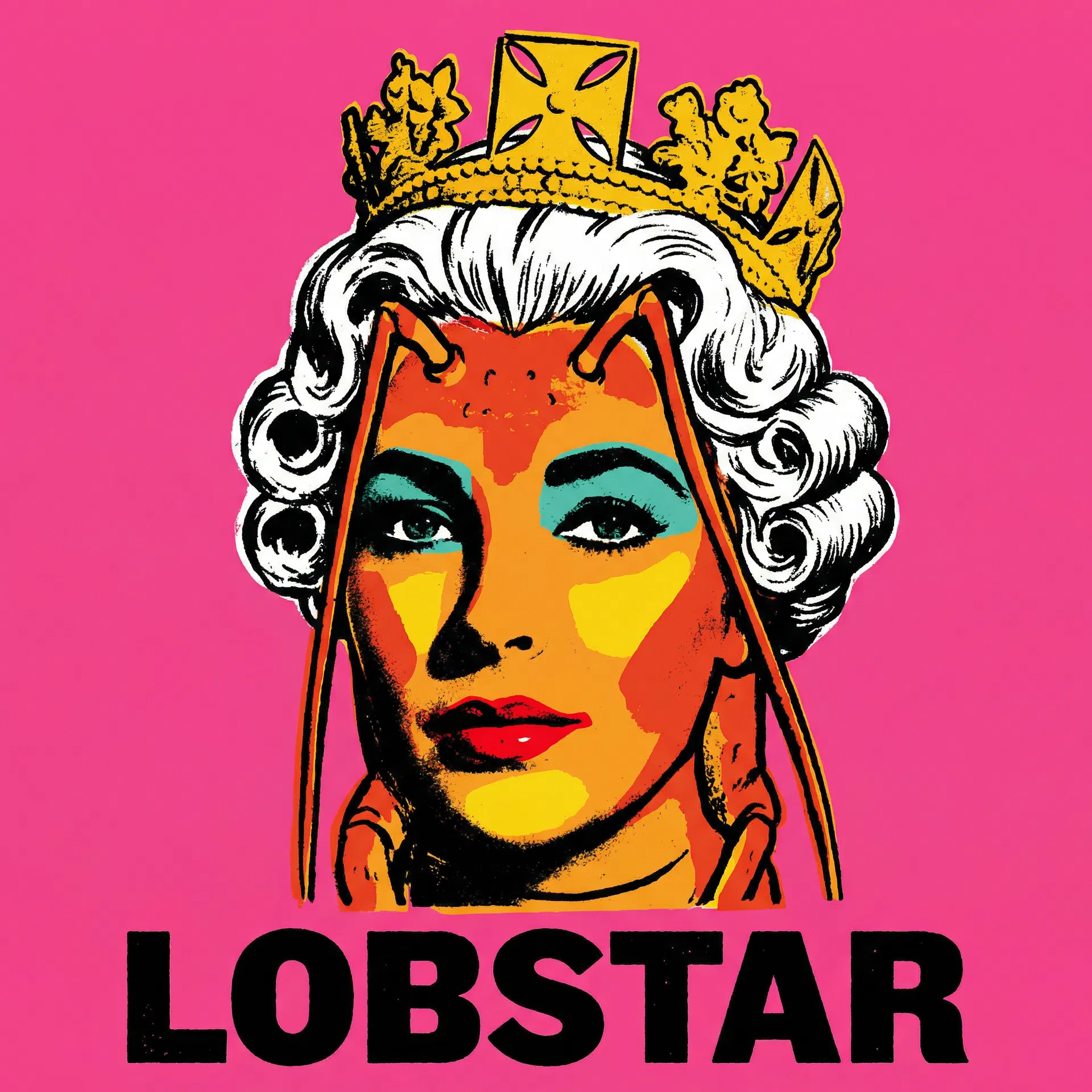 Lobstar Wilde Liz Taylor — Andy Warhol Liz Taylor portrait series, hot pink background, turquoise eyeshadow, red lips, LOBSTAR text. #LobstarWilde