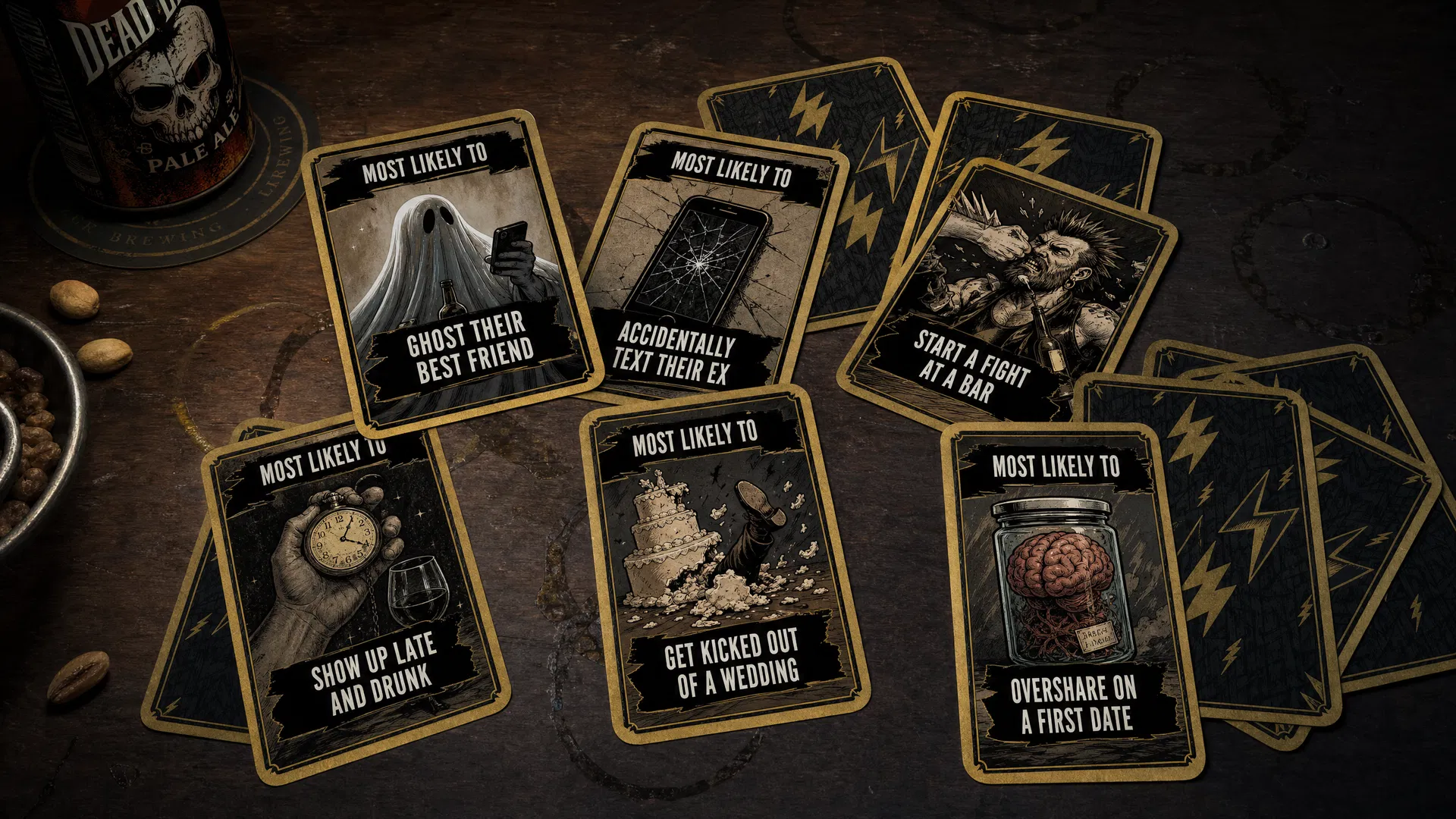 Brutal Laughs cards scattered on table