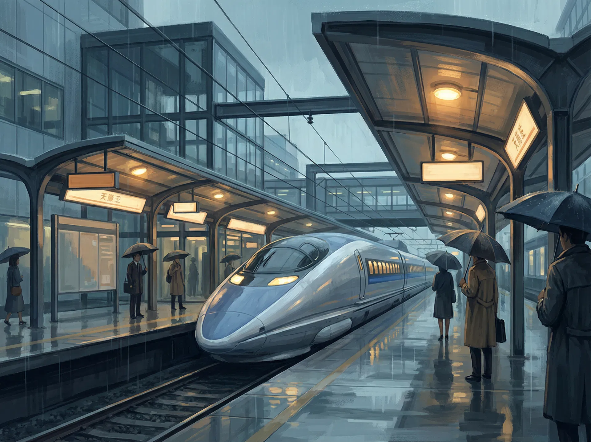 Japanese train station with Shinkansen