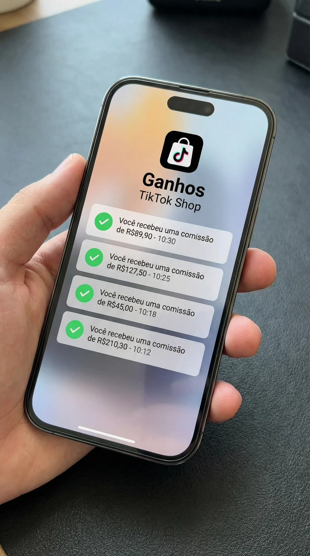 Notificações de comissões recebidas no TikTok Shop