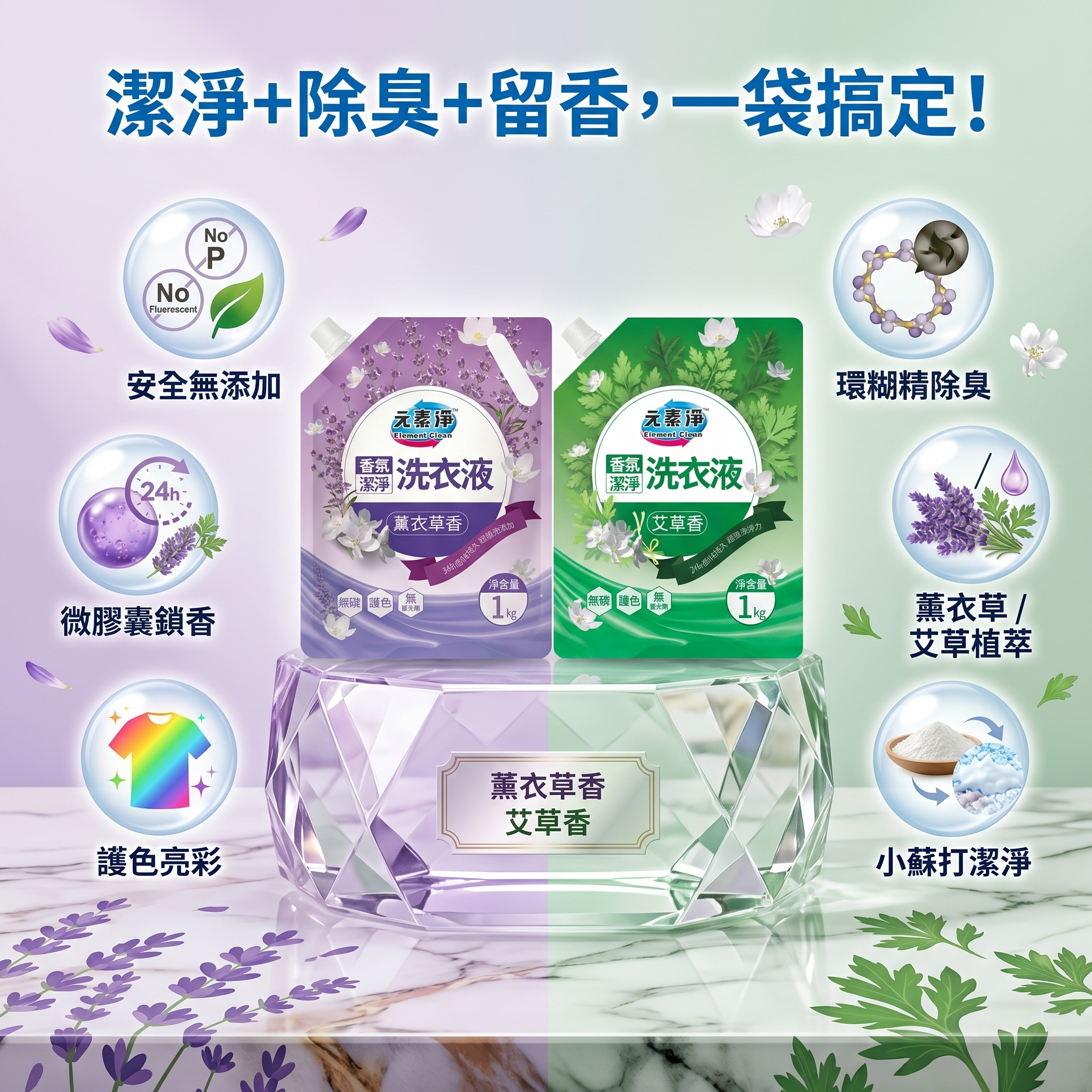 元素凈洗衣液補充包1KG/2箱共32包 1