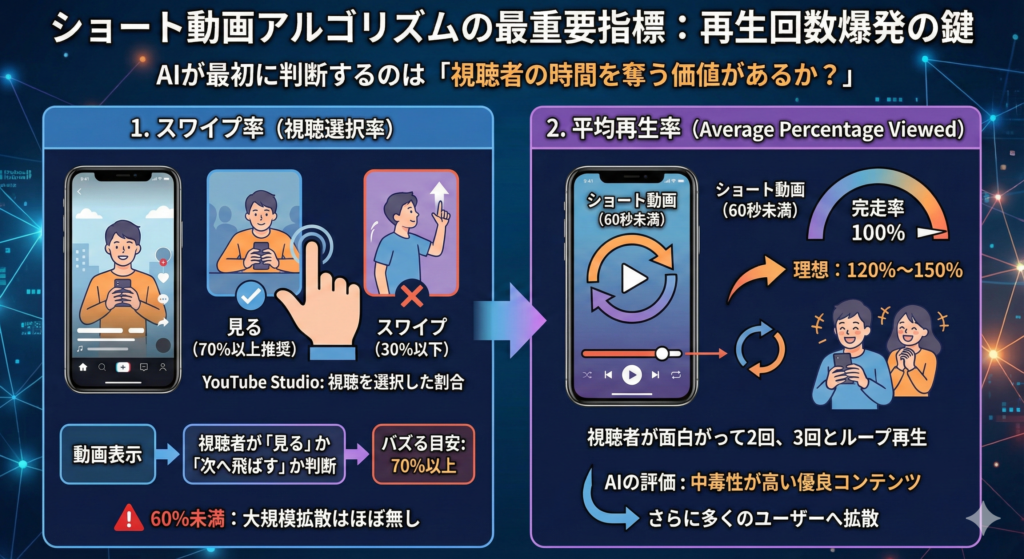 ショート動画のアルゴリズムで最も重要な指標は?