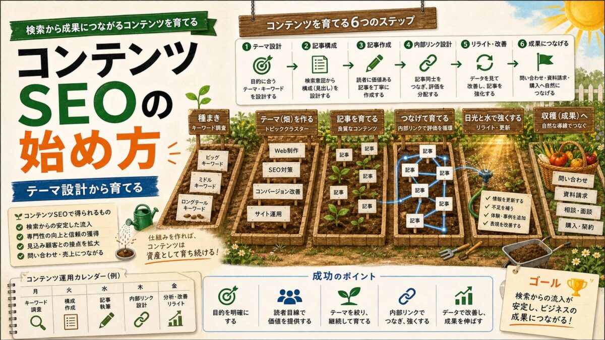 コンテンツSEOの始め方｜成果につながるテーマ設計と運用フロー
