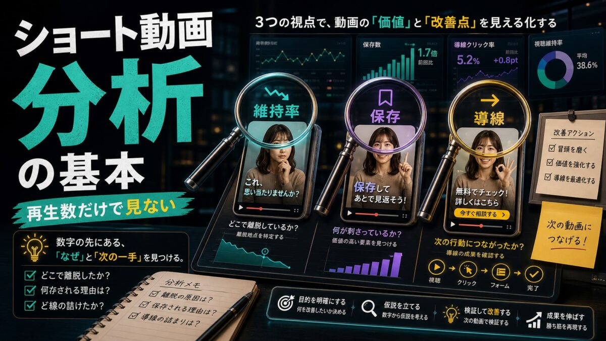 ショート動画分析の基本｜視聴維持率・保存率・導線を改善する方法