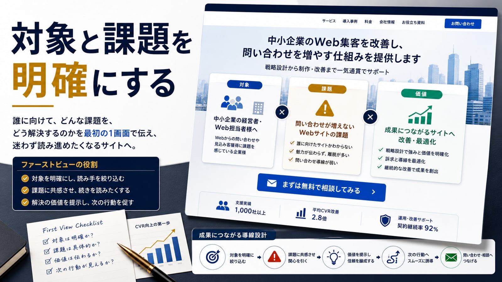 ファーストビューで対象と課題を明確にする