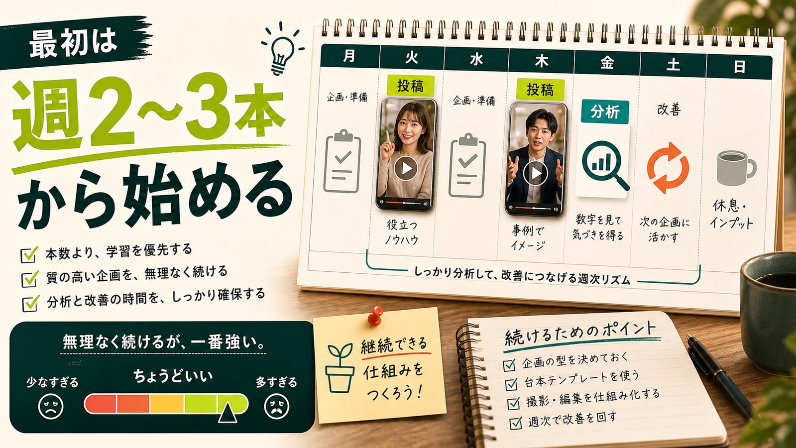 最初は週2から週3でも十分