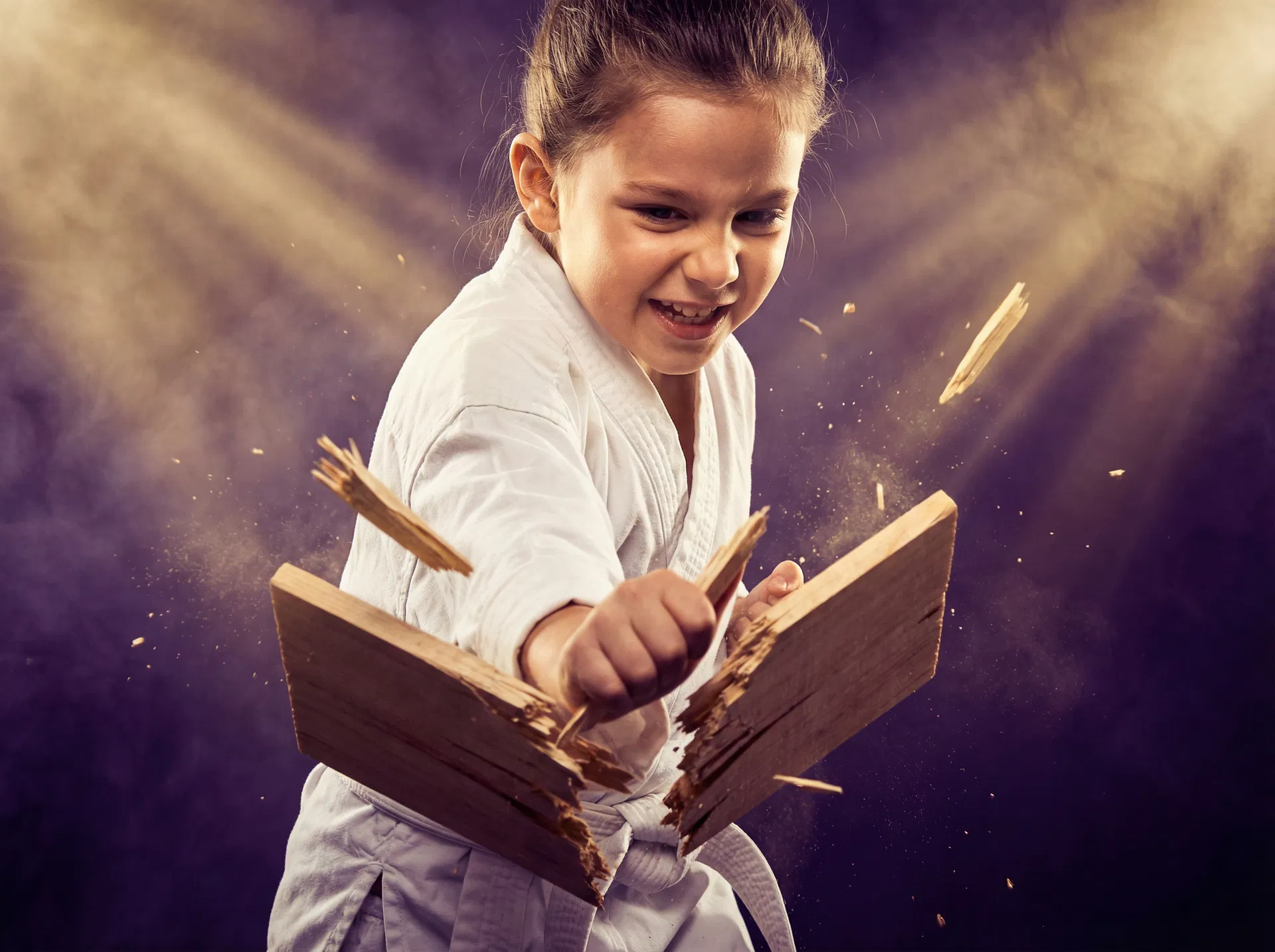 Kids board breaking at a martial arts birthday party in NJ