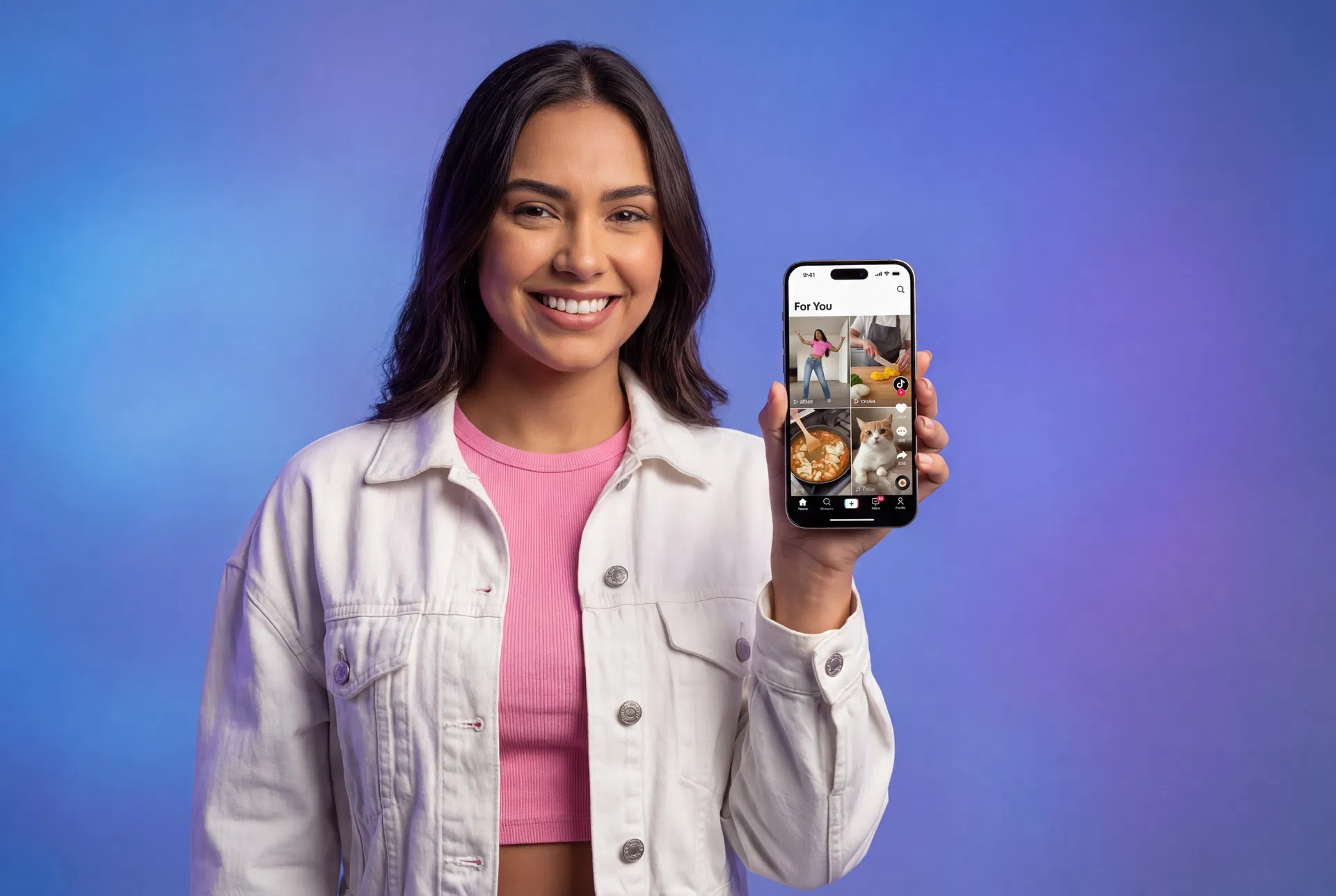 Pessoa segurando celular com TikTok aberto