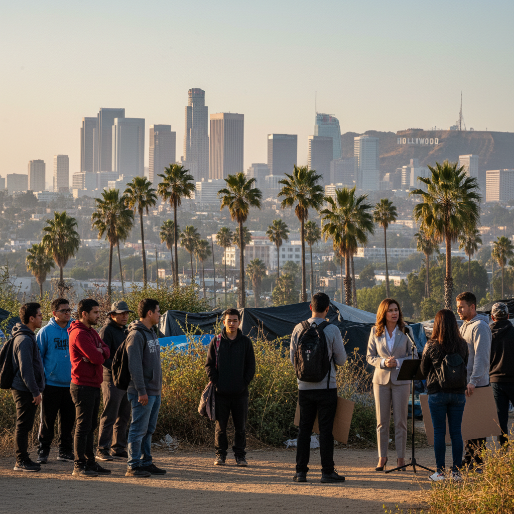 News illustration for: Los Angeles Homeless Emergency Declaration Lifted, South LA Residents Skeptical in Los Angeles