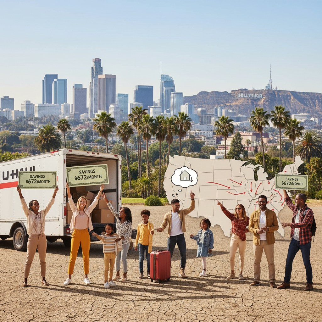 News illustration for: Los Angeles Exodus: Californians Save $672 Monthly on Housing by Moving Out in Los Angeles