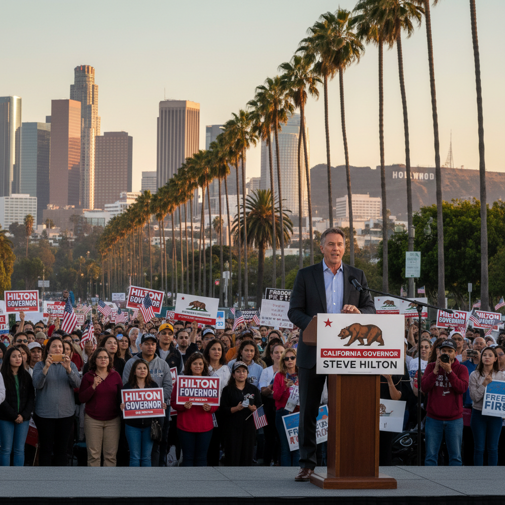 News illustration for: Los Angeles: Steve Hilton's Gubernatorial Campaign in Southern California in Los Angeles