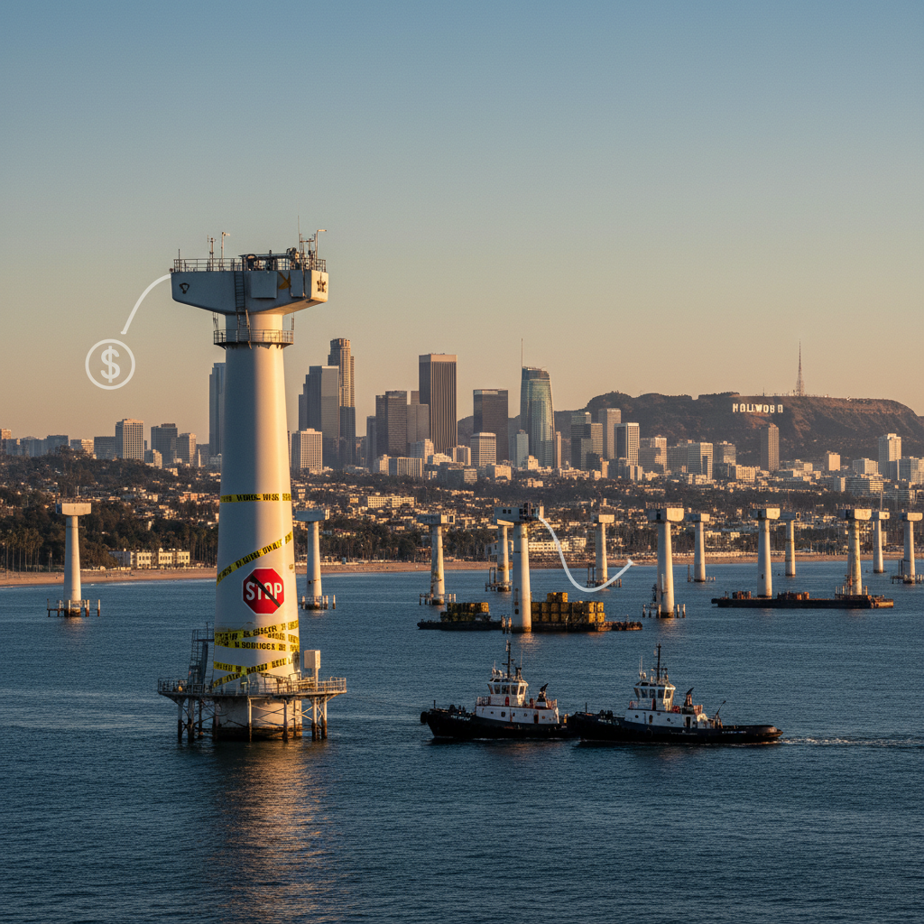 News illustration for: Los Angeles Offshore Wind: Trump Administration Pays Developer to Halt Project in Los Angeles