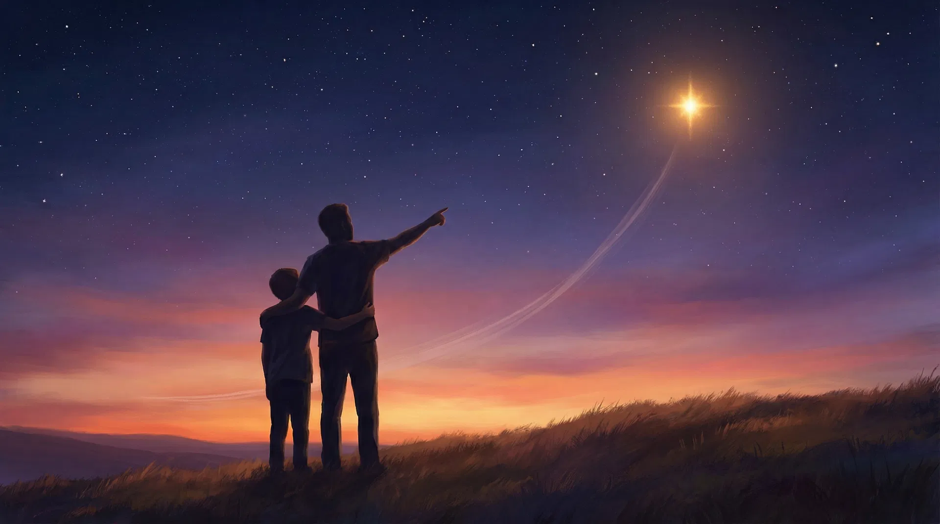 Семья смотрит на звёзды