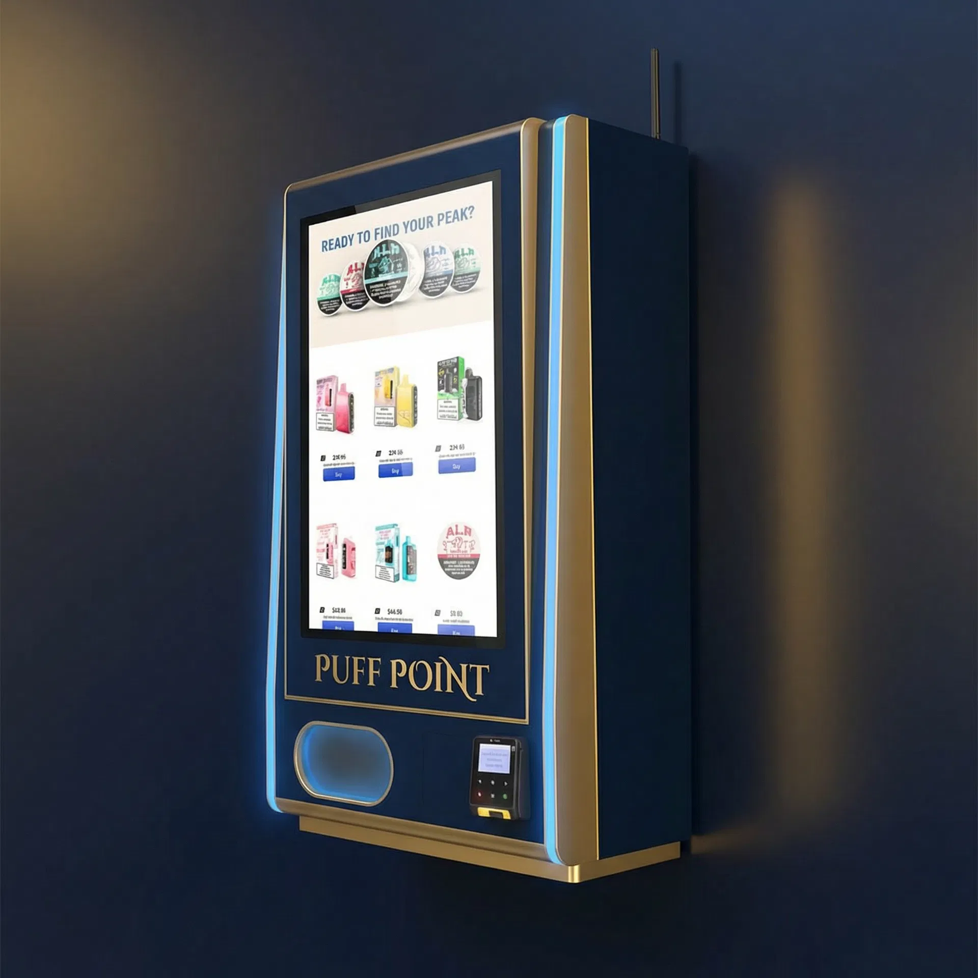 Puff Point Vending Mega Wall 2.0 wall-mounted smart vending machine with touchscreen