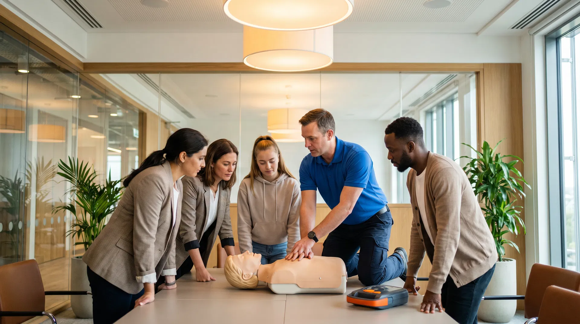 Workplace team in first aid training