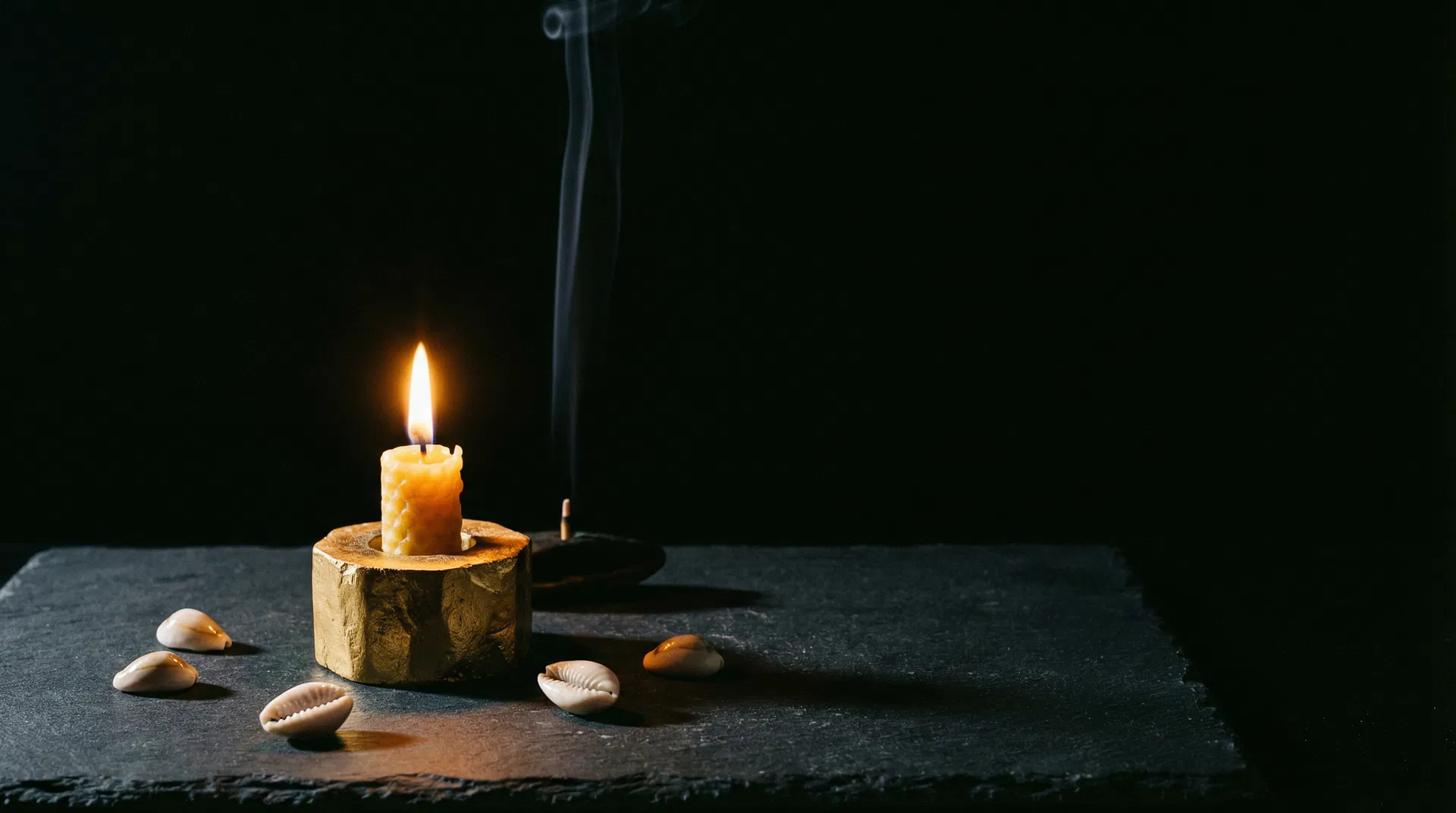 Bougie et cauris - ambiance spirituelle
