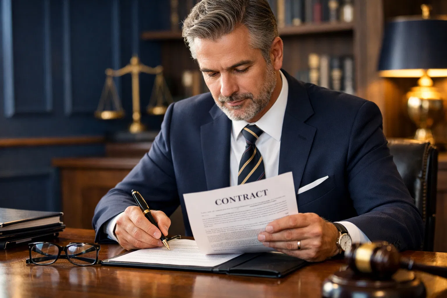 Profissional revisando contrato