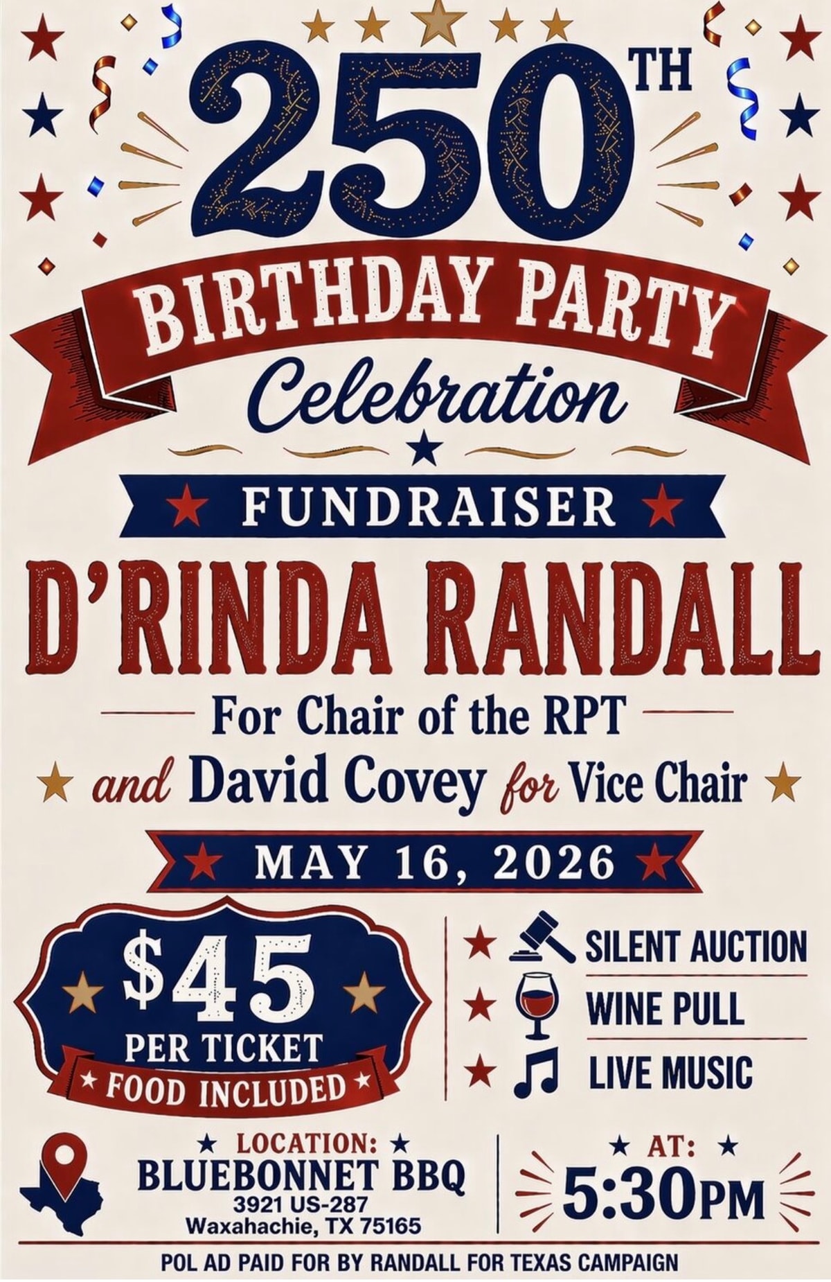May 16 Fundraiser — 250th Birthday Party