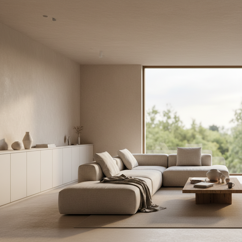 侘寂极简客厅：低饱和度松弛美学，回归自然本真