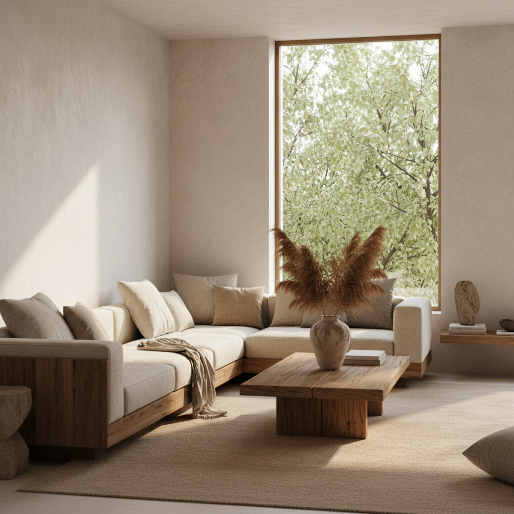 松弛感美学：侘寂风极简客厅设计，回归自然肌理与宁静的治愈空间 - 2