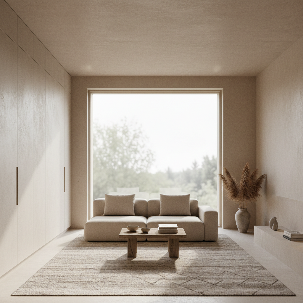 治愈系侘寂极简客厅：低饱和度留白美学，打造高品质松弛感空间