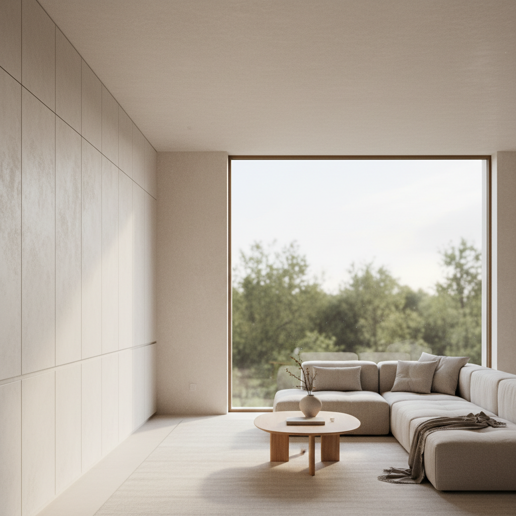 现代极简侘寂风客厅：低饱和度留白，打造治愈系精神栖所