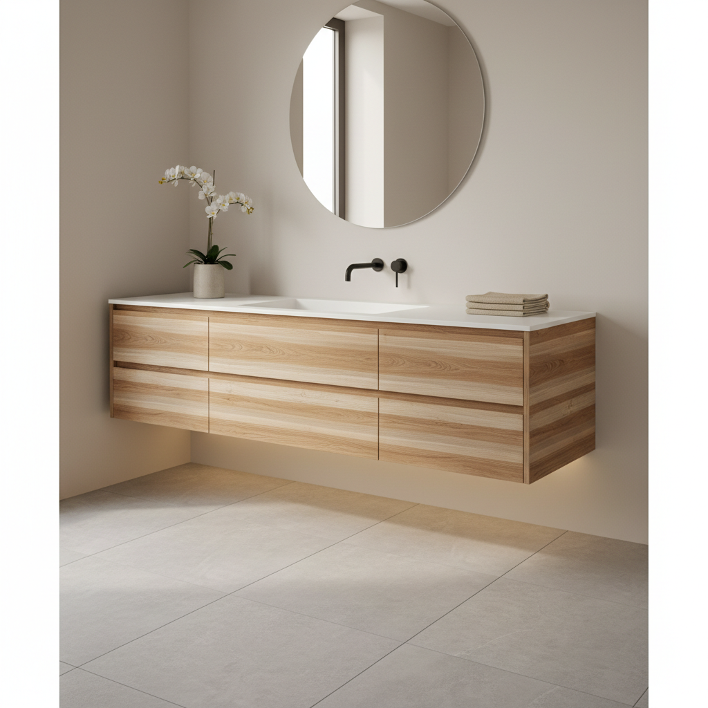 悬浮式洗手台柜设计，底部易清洁